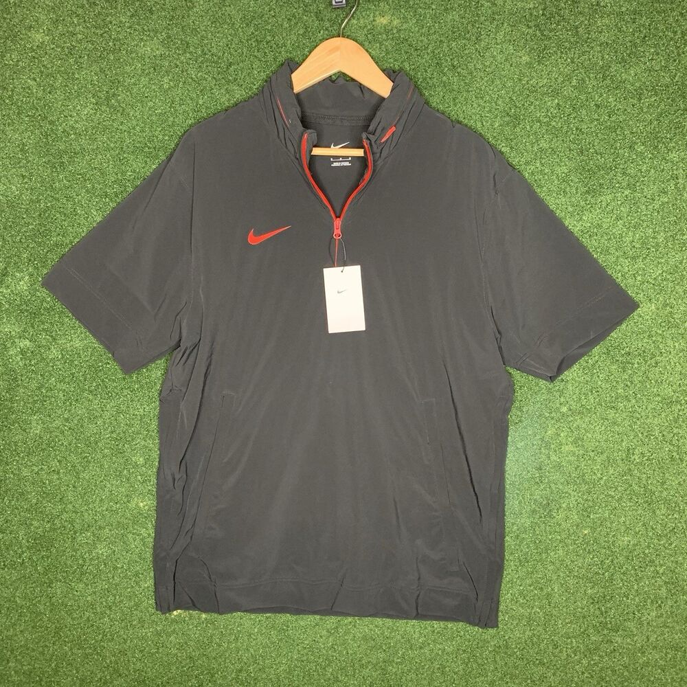 Sz M Nike S Short-Sleeve Hooded Woven Coaches Jacket Black Red FJ9548-013 Men's